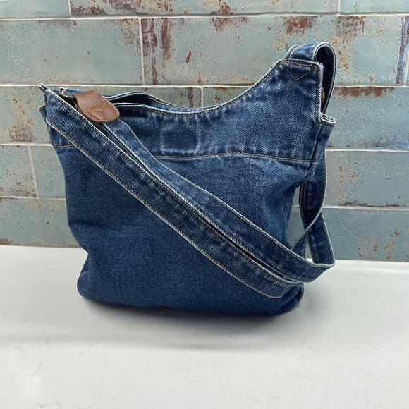 Y2K Upcycled Vintage Handmade Denim Shoulder Bag With Floral Embroidery - Picture 6 of 15